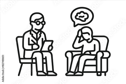 Psychotherapy session with patient experiencing mental stress and a therapist taking notes