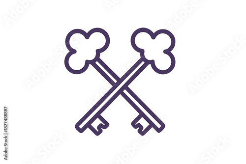 Detailed outline drawing of two vintage skeleton keys crossed diagonally, symbolizing security and access