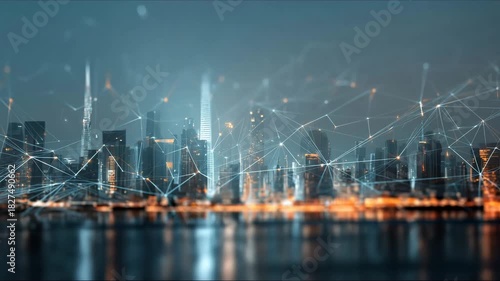 Abstract city building skyline metropolitan area with futuristic effects. Real estate and property development. Innovative architecture and engineering concept.