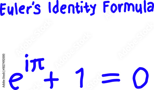 Handwritten blue illustration of Euler’s Identity, showing the elegant equation  on a clean white background, ideal for math, science, and education themes.
