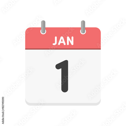 1月1日･JAN 1の日めくりカレンダーのアイコン - 1/1の日付入りの赤い色の英語の暦