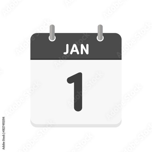 1月1日･JAN1の日めくりカレンダーのアイコン - 1/1の日付入りの白黒の英語の暦