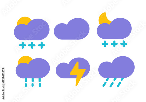 Flat Line Weather Conditions Icon Set