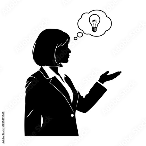 Silhouette of a businesswoman with an idea bubble above her head image