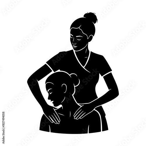 Illustration of woman receiving a massage on her neck and shoulders