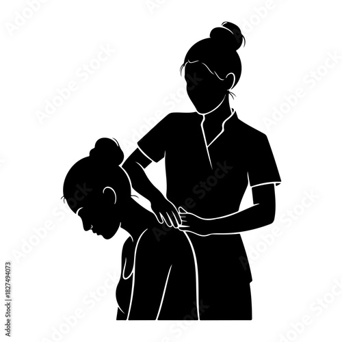 Black silhouette of woman receiving neck massage from another woman
