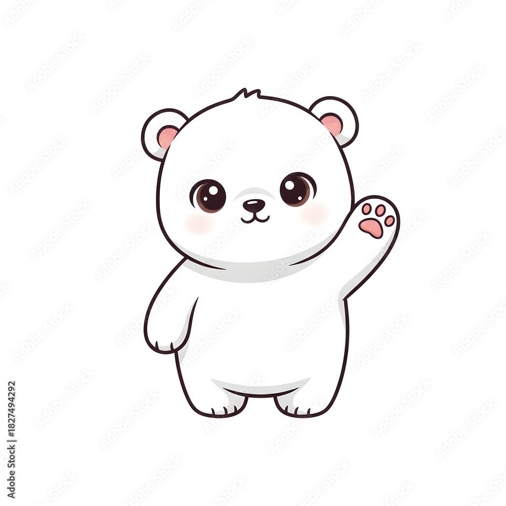 Fototapeta premium Cute baby polar bear waving with smooth rounded shapes and premium kawai style cut kawai images jpg