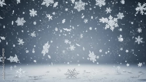 Beautiful Snowflakes Falling on Snow Covered Ground in Winter Background Loop