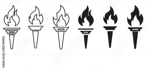 Torch icon. Line torch icon, black, fire symbol, in flat design, Vector illustration.

