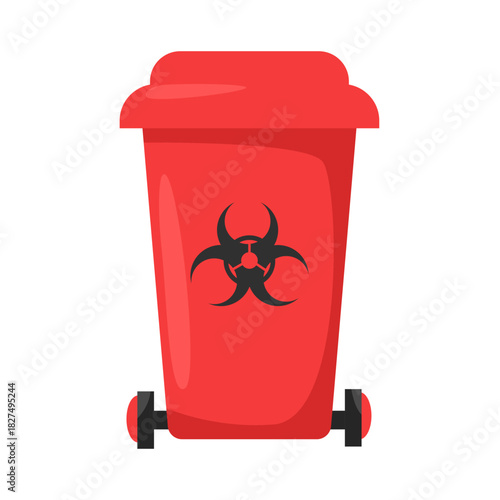 Red Biohazard Waste Container. medical waste management  concept