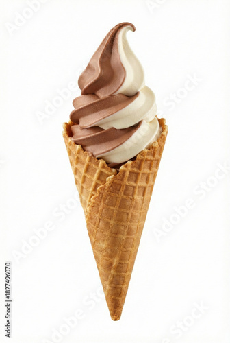 Chocolate vanilla soft serve ice cream isolated on white background
