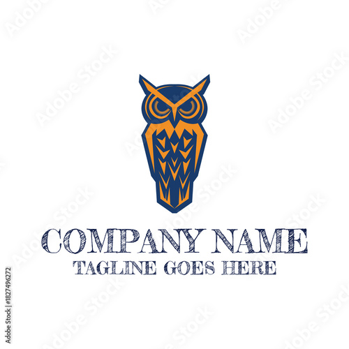 Simple Minimalist Cute Blue Owl Cartoon Mascot Character Logo Design