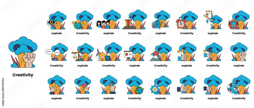 Fototapeta premium set of illustrations in the concept of bombs and creativity in a line style