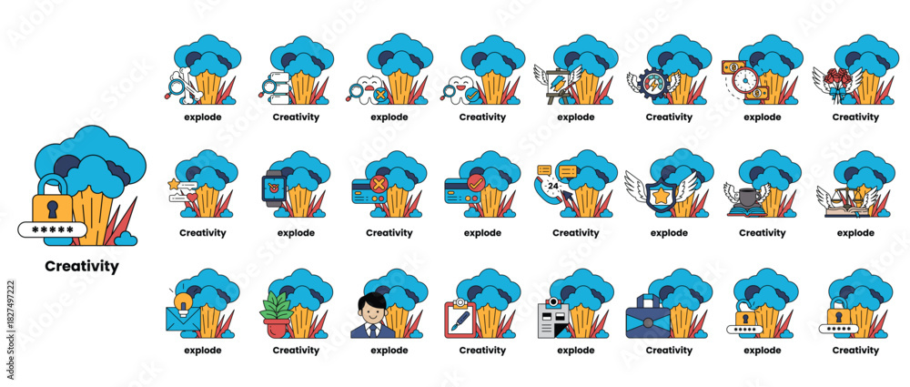 Fototapeta premium set of illustrations in the concept of bombs and creativity in a line style