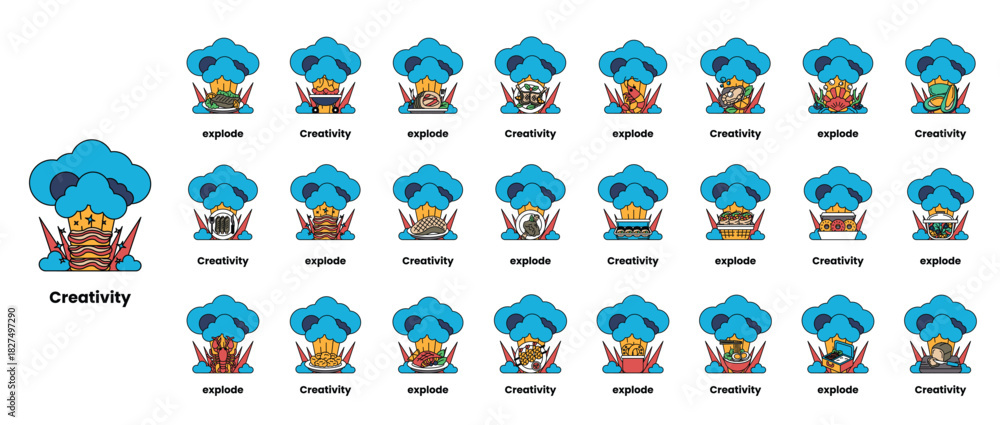 Fototapeta premium set of illustrations in the concept of bombs and creativity in a line style