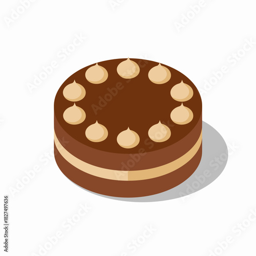 A mouthwatering chocolate cake is featured with beautiful cream peaks on top, showcasing its rich texture and inviting design, perfect for any dessert lover's delight.