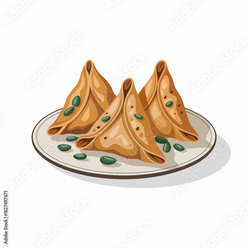 A tempting plate of crispy golden samosas is presented, capturing the essence of traditional cuisine and the joy of sharing delectable snacks among friends and family.