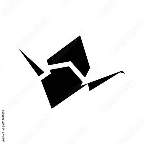 Geometric origami crane icon in a bold solid shape, representing peace, creativity, and Japanese culture. Suitable for minimalist branding, cultural artwork, and modern graphic projects.