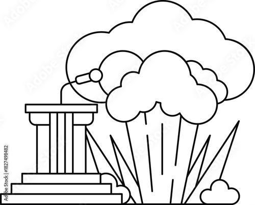 A large cloud of smoke is blowing through the air