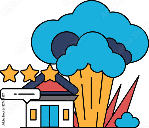 A building with a star on it and a building next to it