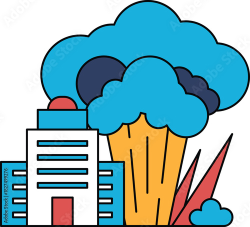 A building is next to a cloud of smoke