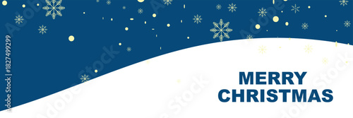 Merry Christmas banner with white snowflakes. Festive Merry Christmas banner featuring white snowflakes on a dark blue background, ideal for holiday greetings, invitations, and seasonal promotions.

