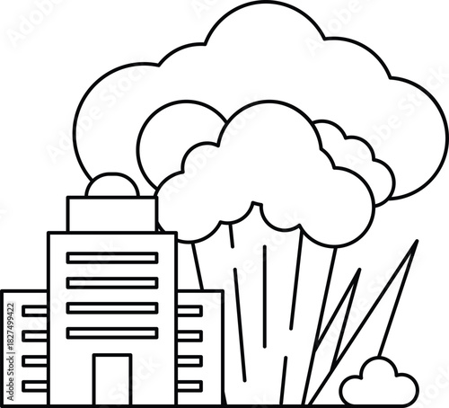 A building is next to a cloud of smoke