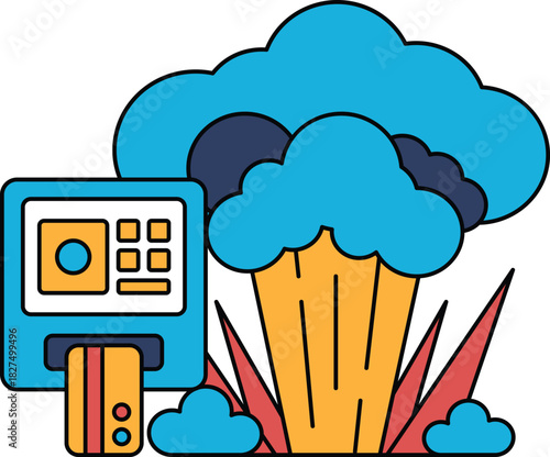A black and white drawing of a camera with a card reader