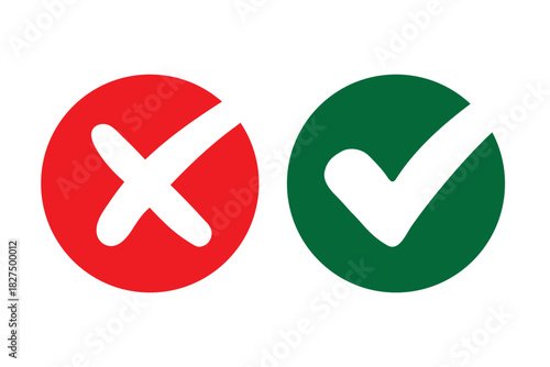 check mark icons. green check mark and red cross mark icon set. green tick and red x. symbols of approval and Decline, vector illustration