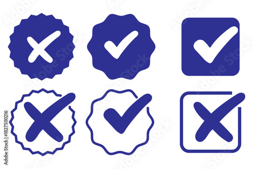 check mark icons. green check mark and red cross mark icon set. green tick and red x. symbols of approval and Decline, vector illustration