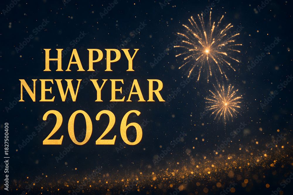Fototapeta premium Celebration for happy new year two thousand twenty six with golden fireworks
