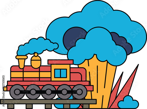 A train is going down a track with smoke coming out of the engine