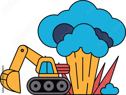 The drawing also features a large broccoli plant in the foreground