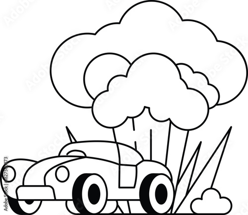 A car is driving through a storm with a cloud of smoke coming out of the back
