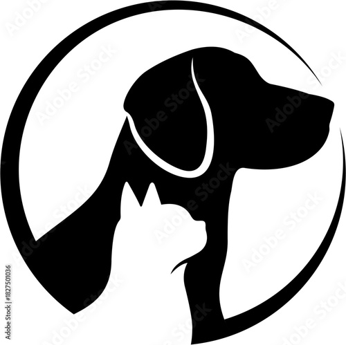 Illustration of veterinary logo. Dog and cat on a background of a medical cross.