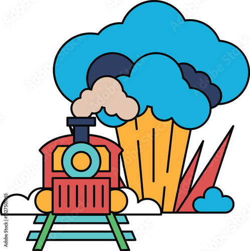 A train is on a track with smoke coming out of it