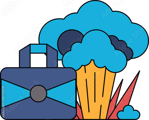 A suitcase is next to a cloud of smoke