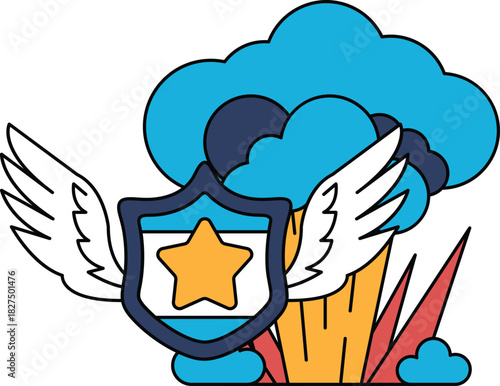 A cartoon drawing of a police officer with a shield and a star on it