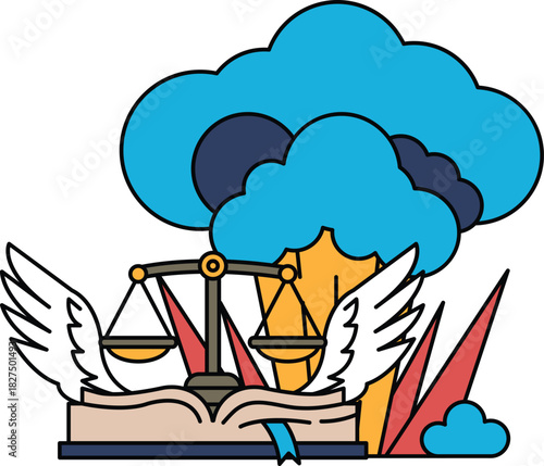 A pair of scales with wings on either side, symbolizing balance and justice