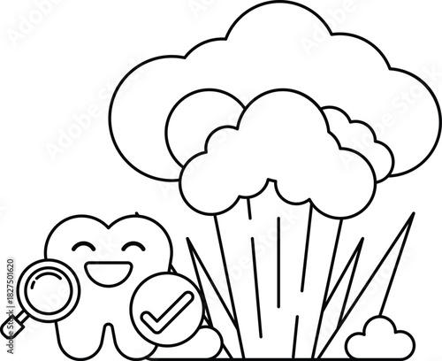 A cartoon of a toothbrush with a smile on its face and a check mark on its head