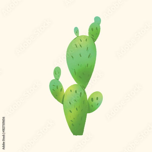 Illustration watercolor of an Prickly Pear Cactus