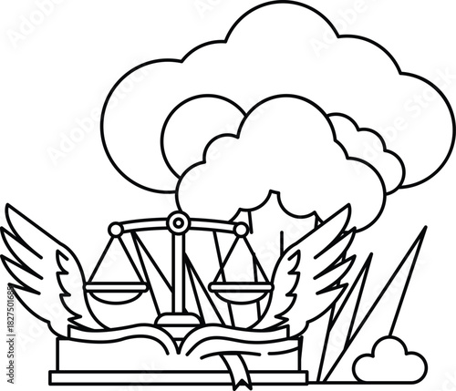 A pair of scales with wings on either side, symbolizing balance and justice