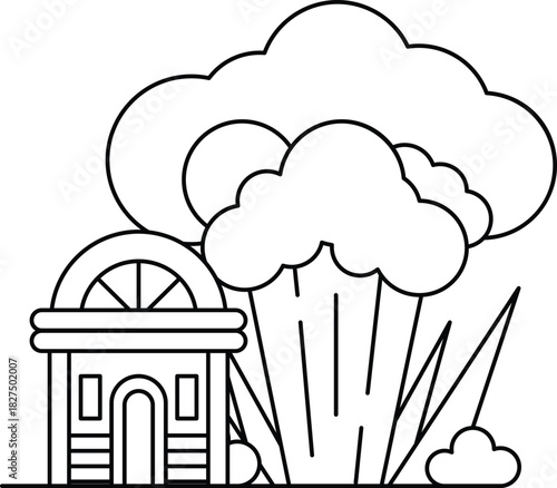 A house is shown next to a cloud of smoke