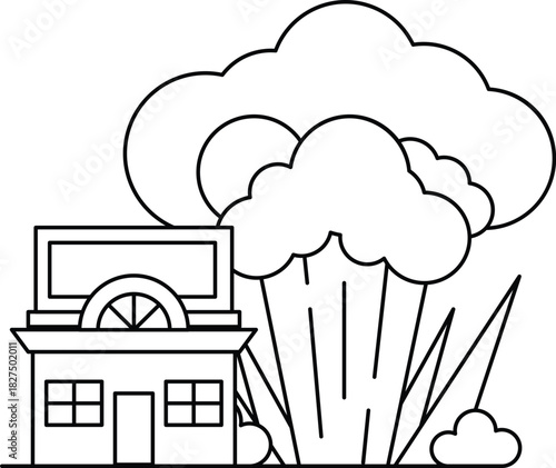 A house is next to a large cloud of smoke