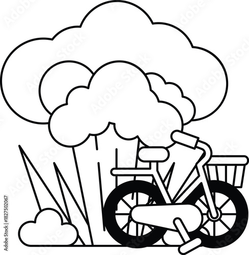 A bicycle is parked in front of a tree