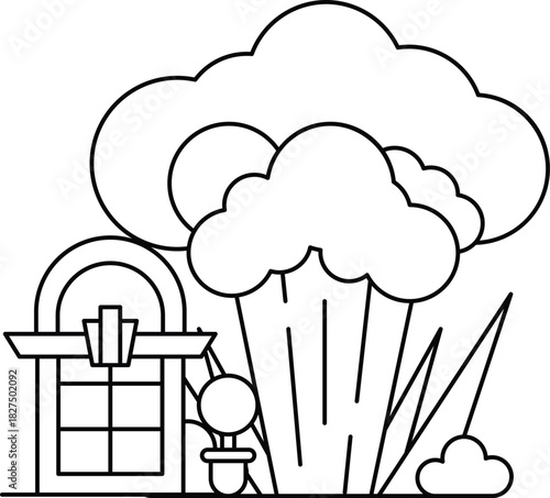 A house with a window and a tree in front of it