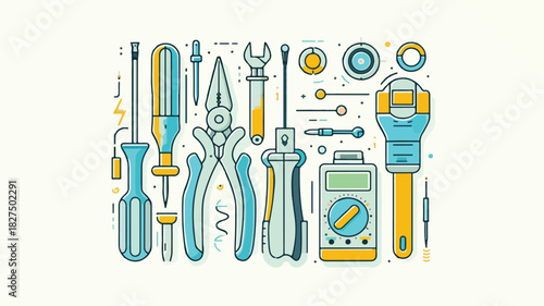 illustration set of electrical equipment or tools and basic household needs