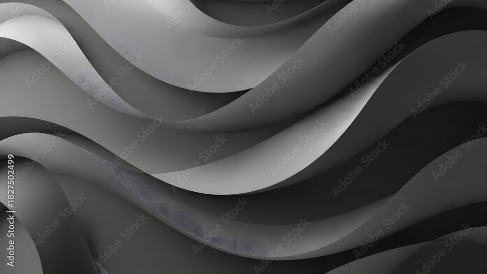 Obraz premium ia generated. Abstract design with overlapping wavy shapes in dark gray and black tones, creating modern texture and visual depth.