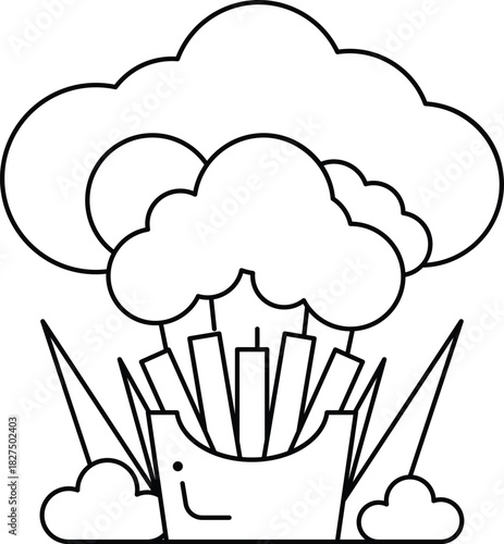 A cartoon of a cloud with a person in a box with a smile on his face