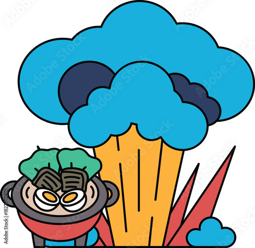 A picture of a cloud with a pot of food on top of it